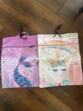 NEW! Kids Unicorn & Mermaid Drawstring Backpacks - Pink & White